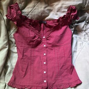Brandy Melville Burgundy Checkered Blouse